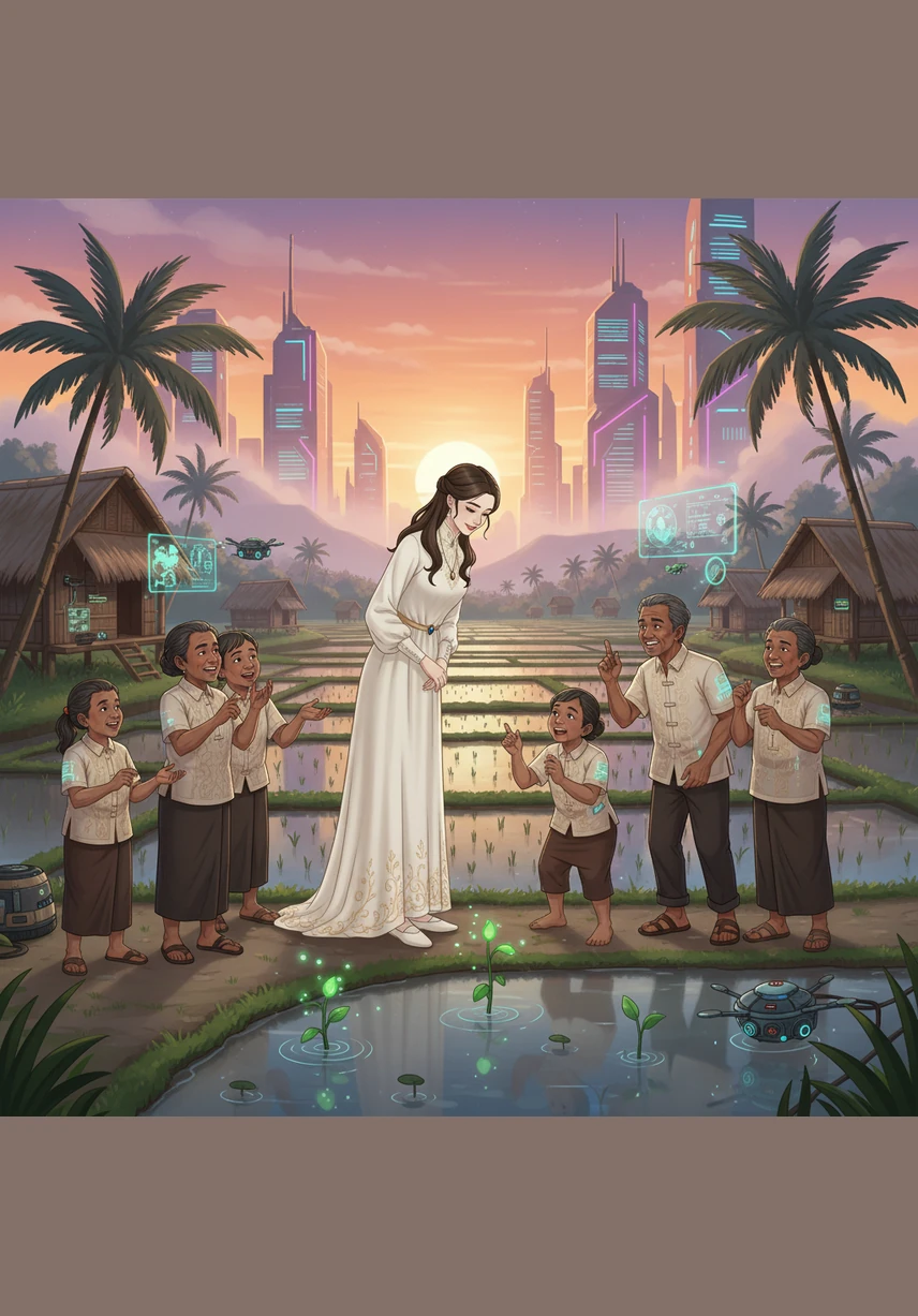 Maria moves with a natural grace that fascinates the local villagers, who whisper about her elegant city clothes and refined manners. Despite her sophisticated appearance, she shows a genuine curiosity about the village routines, eager to prove she is more than just a visitor.