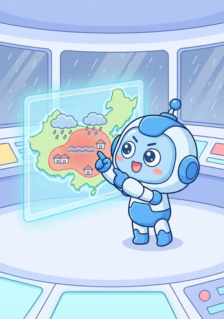 智芯分析了暴雨的强度和影响范围，发现低洼地区的居民面临洪水威胁。它迅速锁定了需要优先救援的区域。