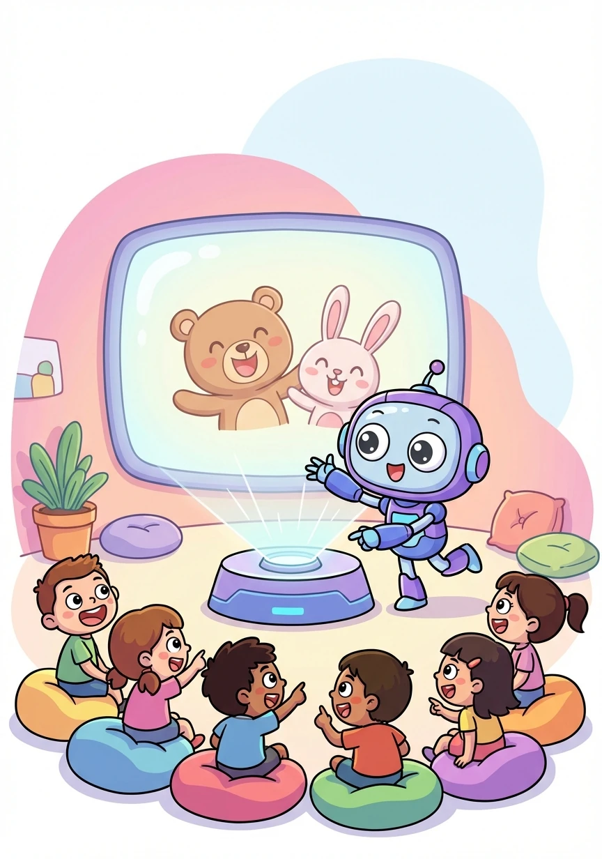 在避难所里，智芯利用全息投影技术，为孩子们播放动画片，缓解他们的恐惧和焦虑。