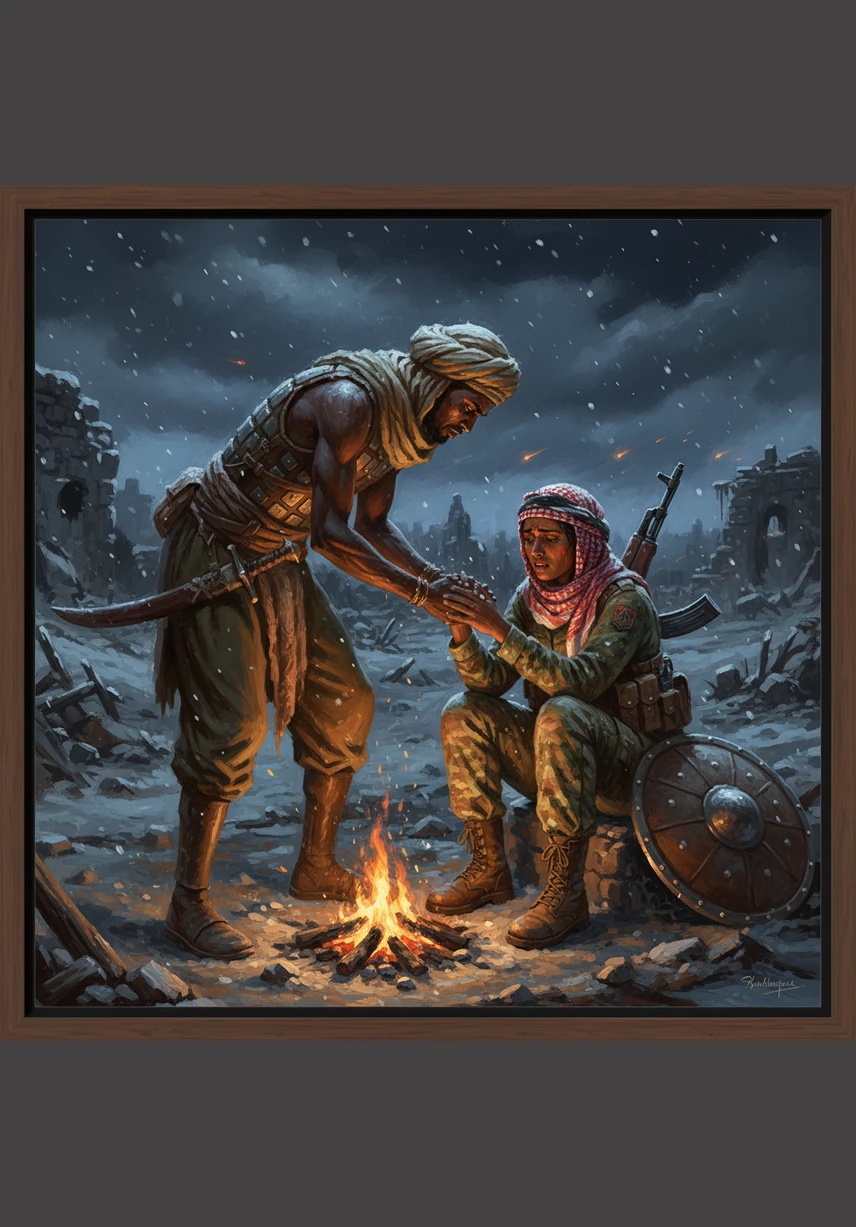 Aman turns to Sara, his voice a quiet whisper that cuts through the freezing night air. He asks her what she dreams of doing once the long war is finally over and their land is finally free and independent.