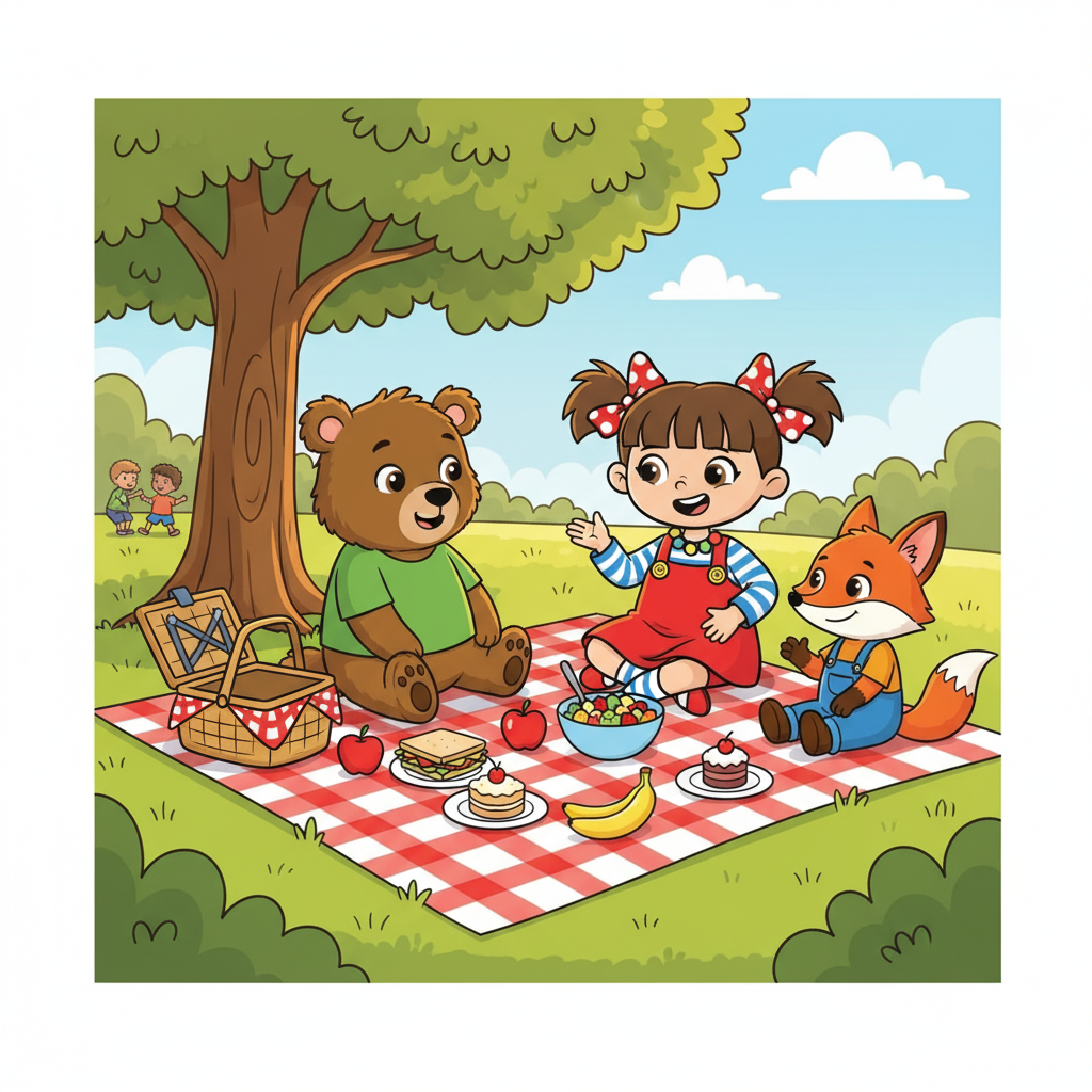 Poppy, Barnaby, and Finley gathered together and spread out the picnic blanket. They shared their food, telling stories, and enjoying the warm sunshine. The picnic had become even better than Poppy imagined, with all her new friends.