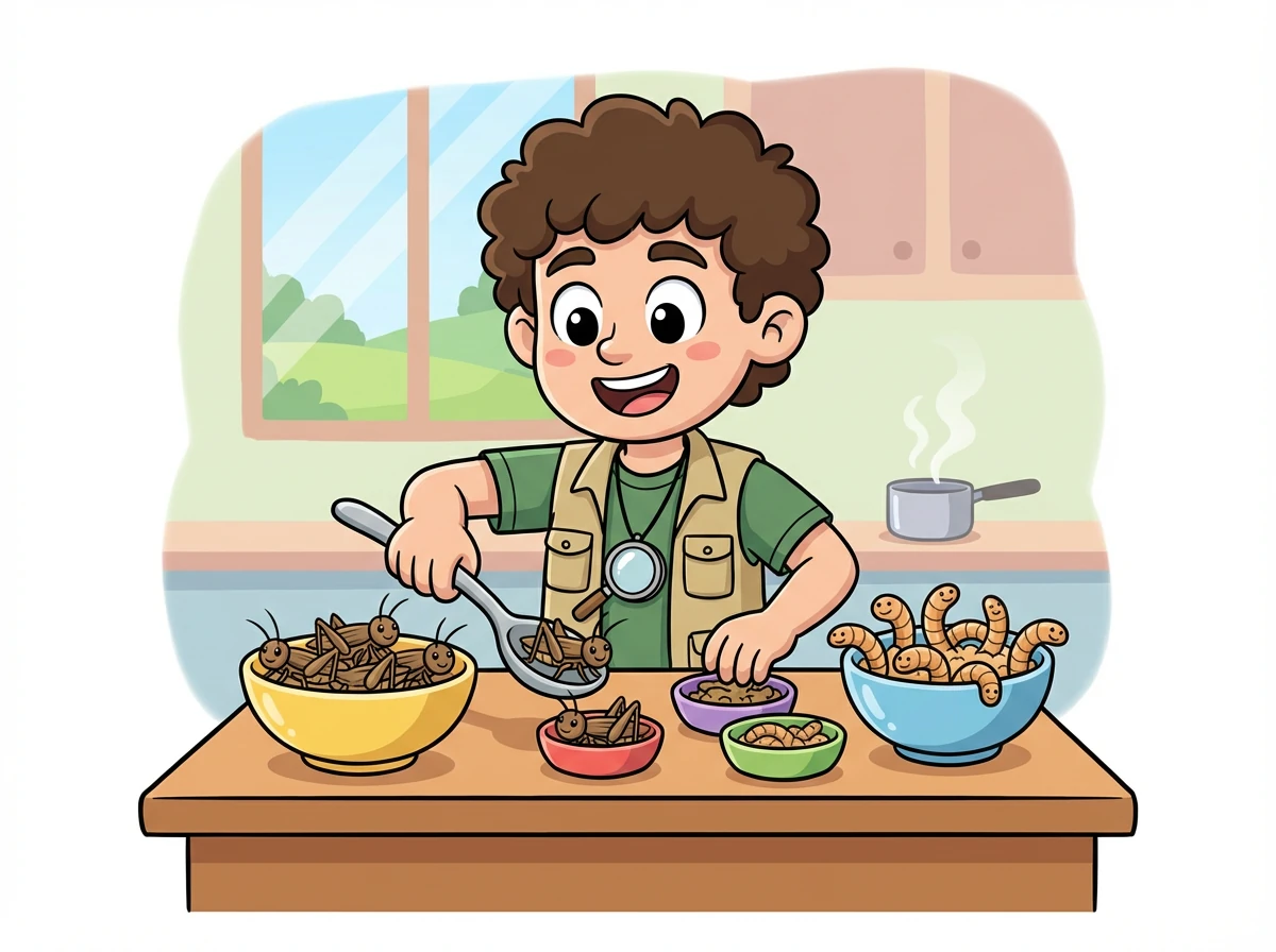 Léo prépare un délicieux petit-déjeuner pour ses amis : des grillons juteux et des vers de farine dodus!