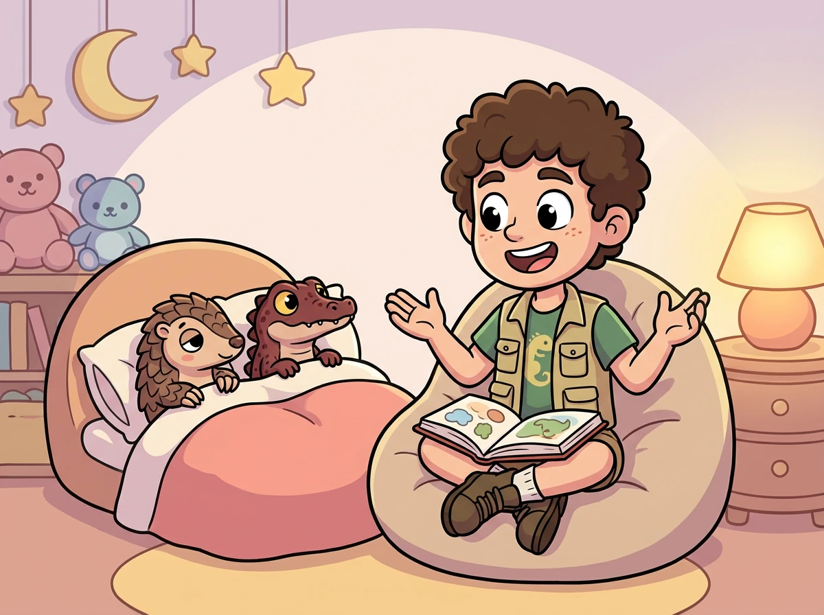 Léo leur raconte une histoire avant de les laisser dormir. Il leur parle de ses aventures de la journée et de son amour pour eux.