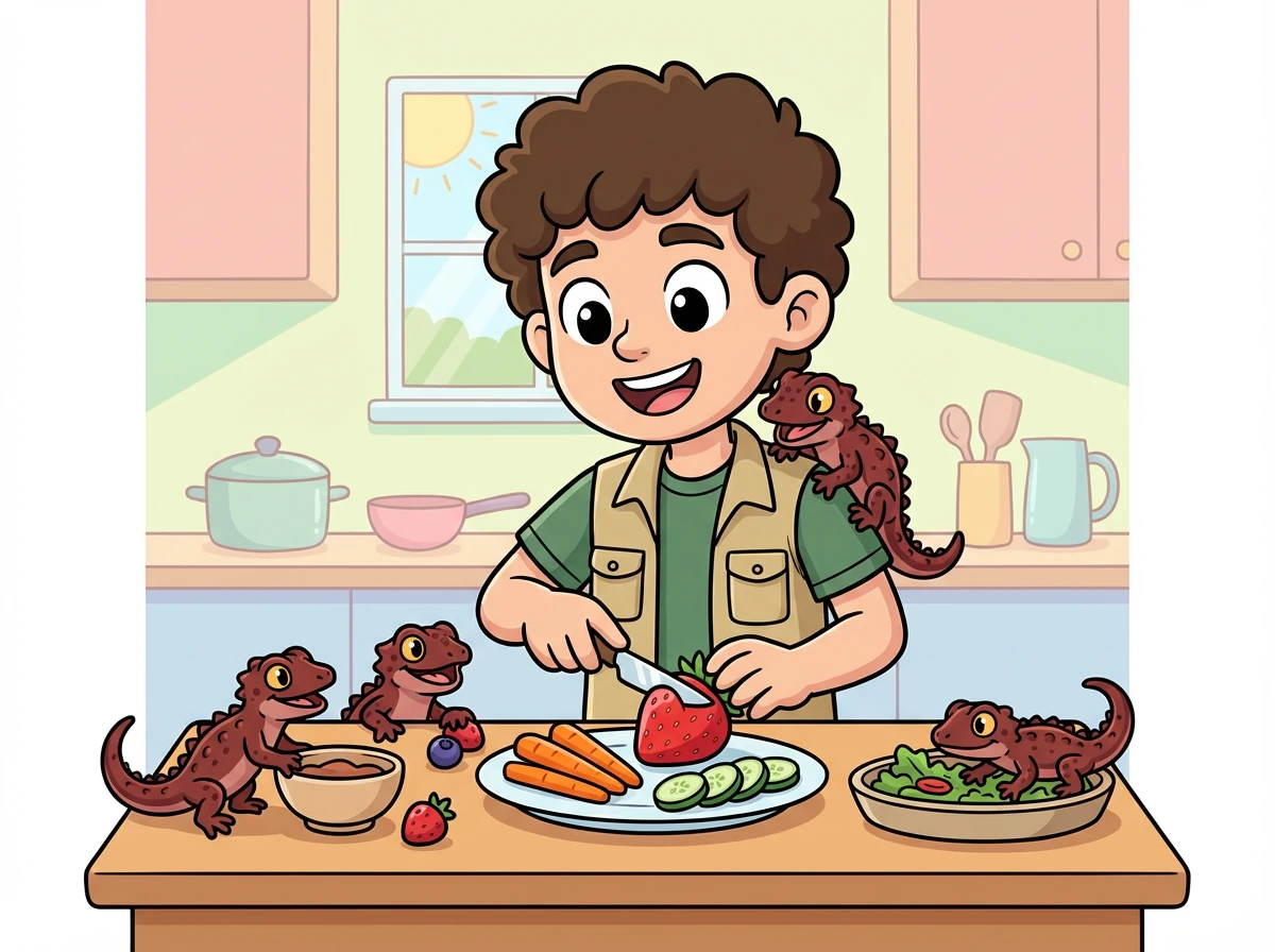 Léo leur prépare un petit-déjeuner spécial : des fruits frais et des légumes croquants!