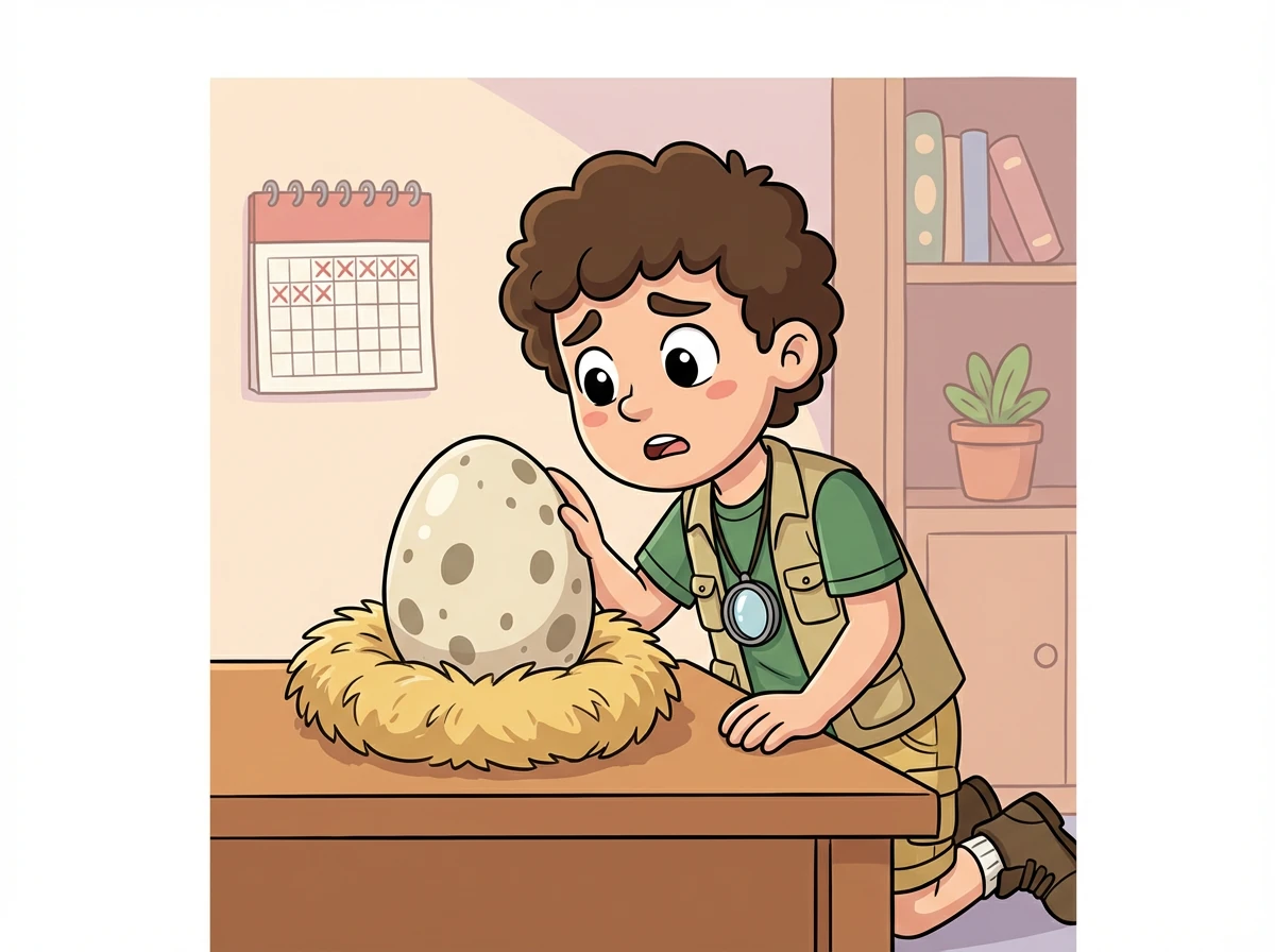 Les jours passent et Léo est de plus en plus impatient. Il vérifie l'œuf tous les jours et lui parle doucement.