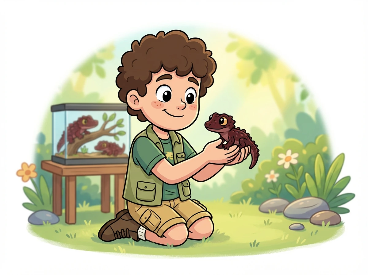 Léo donne un nom au bébé Tribolonotus : Pépito. Il l'aime déjà de tout son cœur.