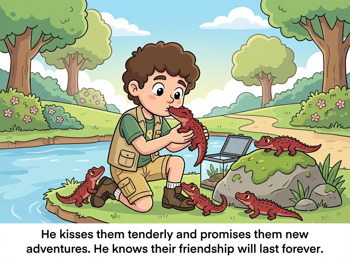 Il les embrasse tendrement et leur promet de nouvelles aventures. Il sait que leur amitié durera toujours.