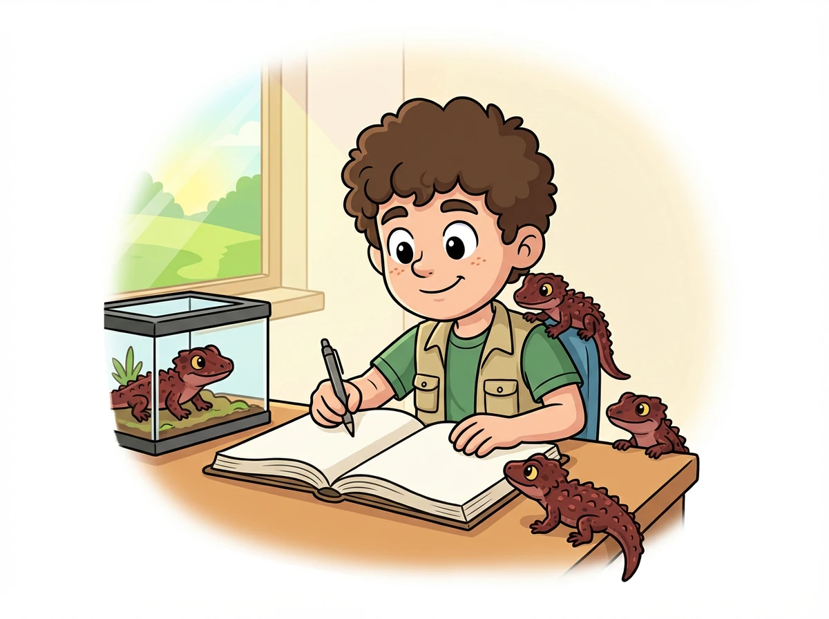 Il écrit un livre sur les Tribolonotus et le dédie à ses amis reptiles. Il veut que leur histoire soit connue de tous.