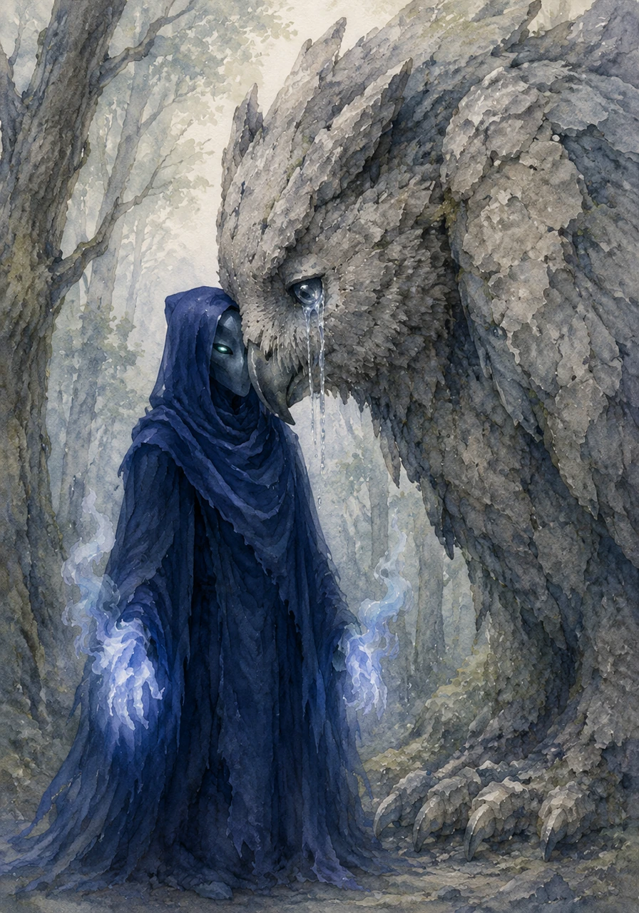 Deep within the woods, Silas encountered a massive owl made of crumbling stone, its eyes weeping silver tears. The ancient creature leaned down, pressing its cool beak against Silas’s hollow chest, whispering a riddle about the path to the Thief of Light.