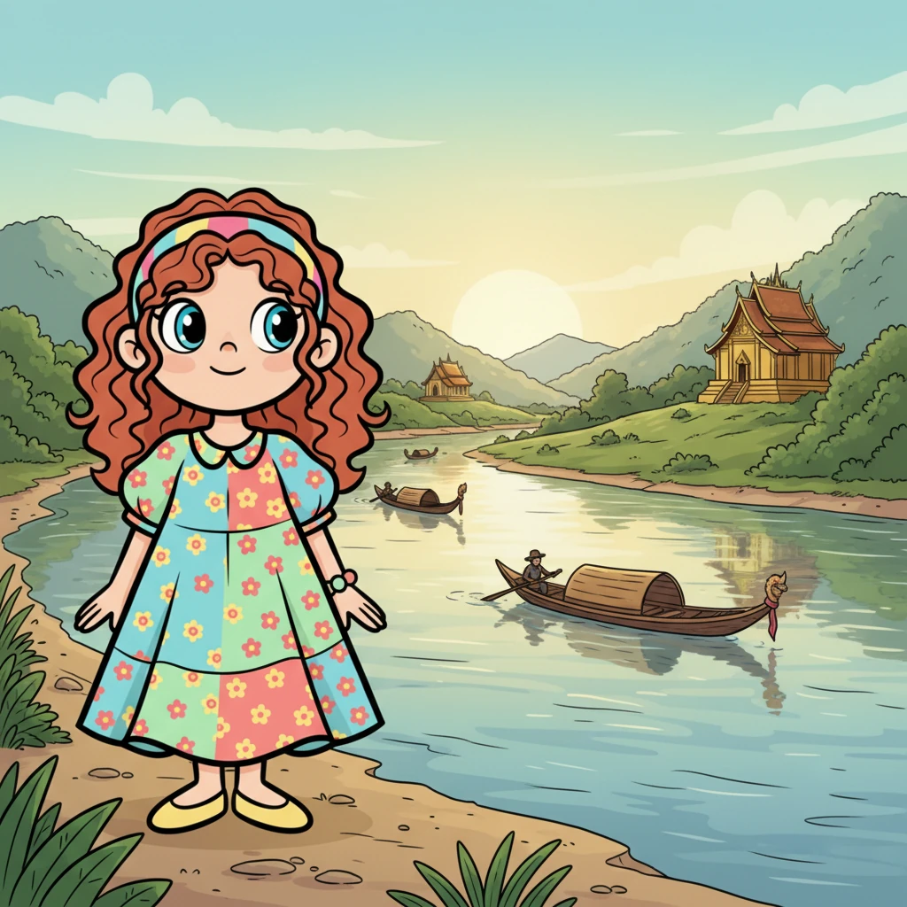In serene Laos, Mika discovers peaceful temples nestled among rolling hills. She watches the gentle flow of the Mekong River, where traditional long boats glide by. The calm and quiet beauty of the land fills her with a sense of tranquility.