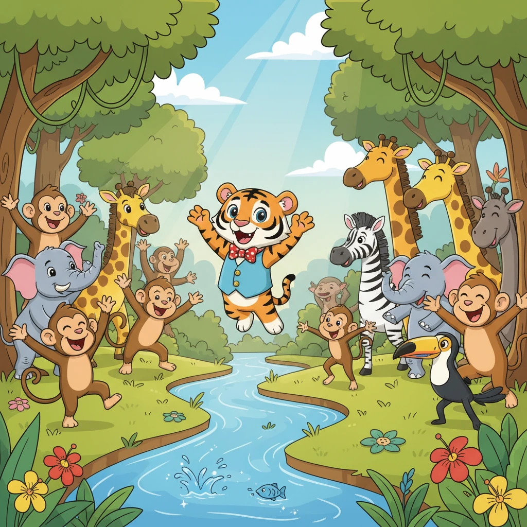 Seluruh hutan bergema dengan sorakan gembira. Haiwan-haiwan melompat dan menari, bersyukur atas kecerdikan Belang. Mereka tidak lagi dahaga dan sungai kembali mengalirkan kehidupan.