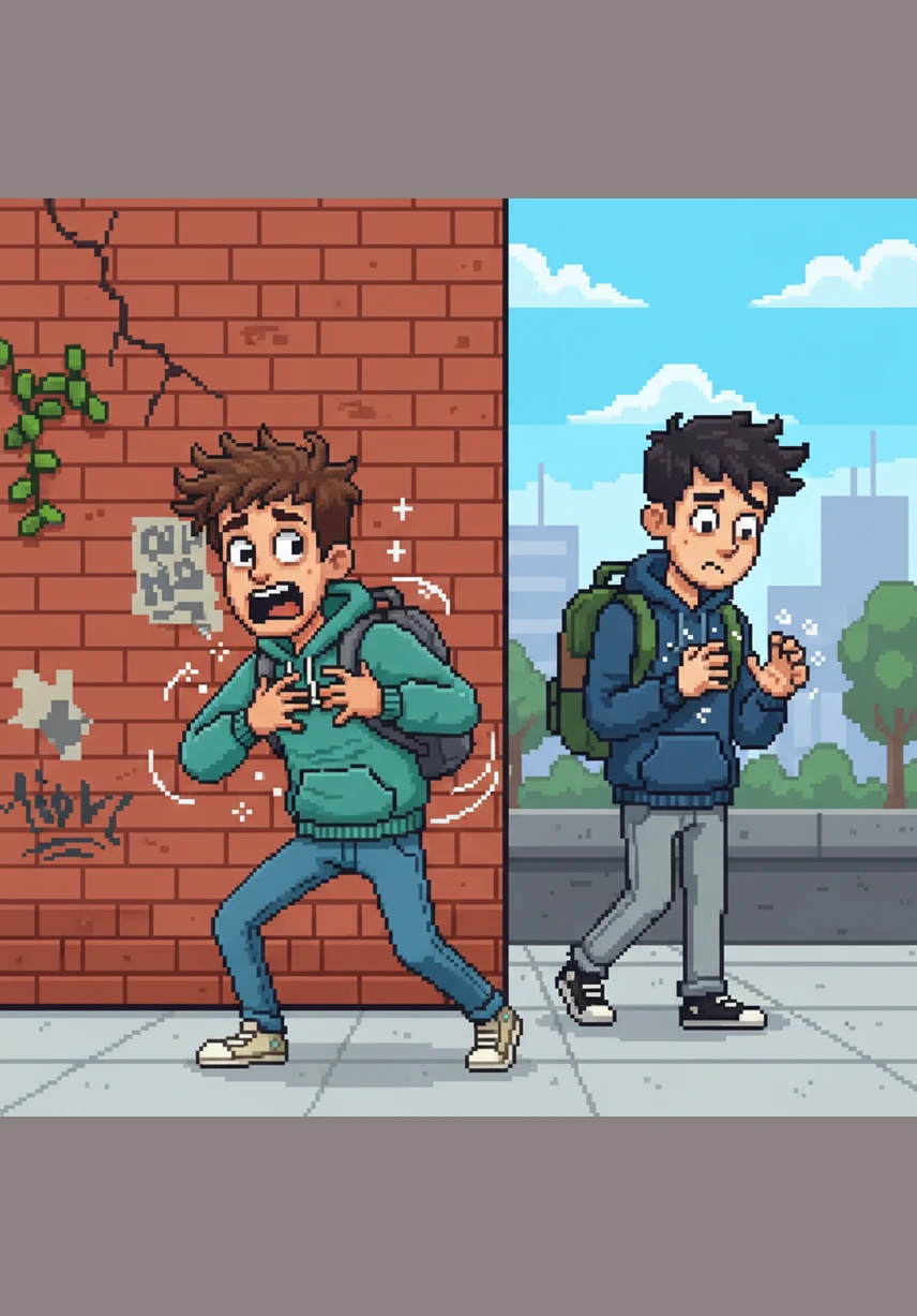 Azamat jolts awake, his eyes wide as he stares at the clock showing he is dangerously late for his final exam. He scrambles out of bed, grabbing his backpack with trembling hands and rushing toward the door.