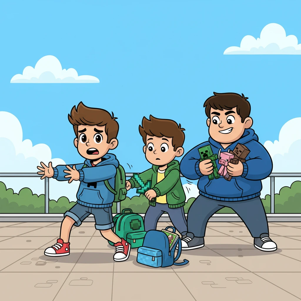 À l'école, Arman rencontra ses amis, Deniz et Kemal. Ils discutaient de leurs figurines Minecraft qu'ils avaient dans leurs sacs à dos. Soudain, Atakan, un garçon plus grand, les bouscula et leur prit leurs figurines.