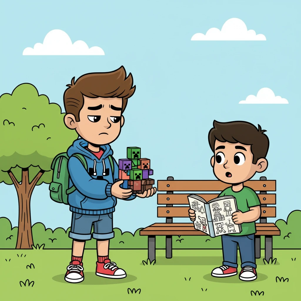 Atakan, impressionné par les dessins, réalisa qu'il avait mal agi. Il s'approcha d'Arman et lui tendit les figurines volées, honteux de son comportement.