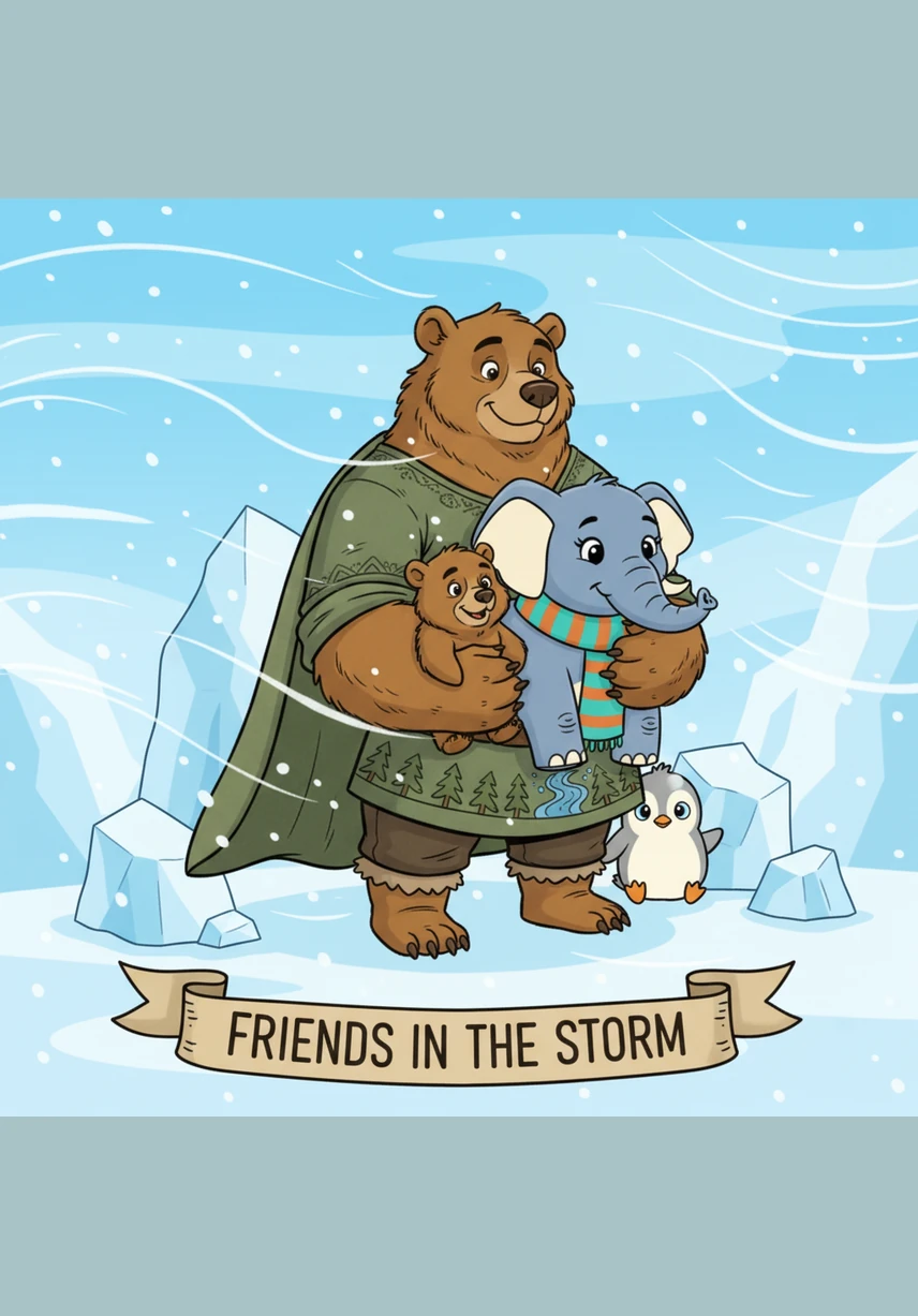 When the icy wind begins to howl across the frozen land, Pippin’s father tucks him snugly between his warm feet. A thick fold of skin covers the little penguin like a soft, cozy blanket, keeping the freezing cold away.