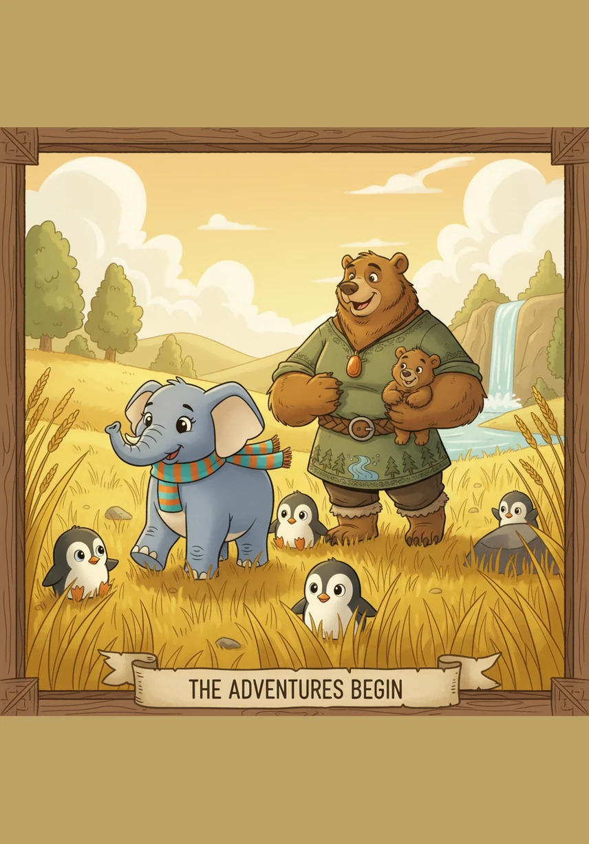 On the sunny savanna, a baby elephant named Elly walks through the tall, golden grass. Her mother, Maya, uses her long, powerful trunk to gently guide Elly along the dusty path and keep her close to the herd.