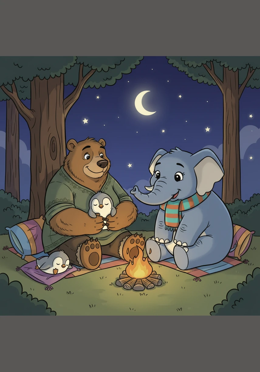 Whether in the cold snow, the deep forest, or the tall grass, parent animals always look after their young. Under the glowing moon and twinkling stars, every little one falls fast asleep, knowing they are loved and protected.