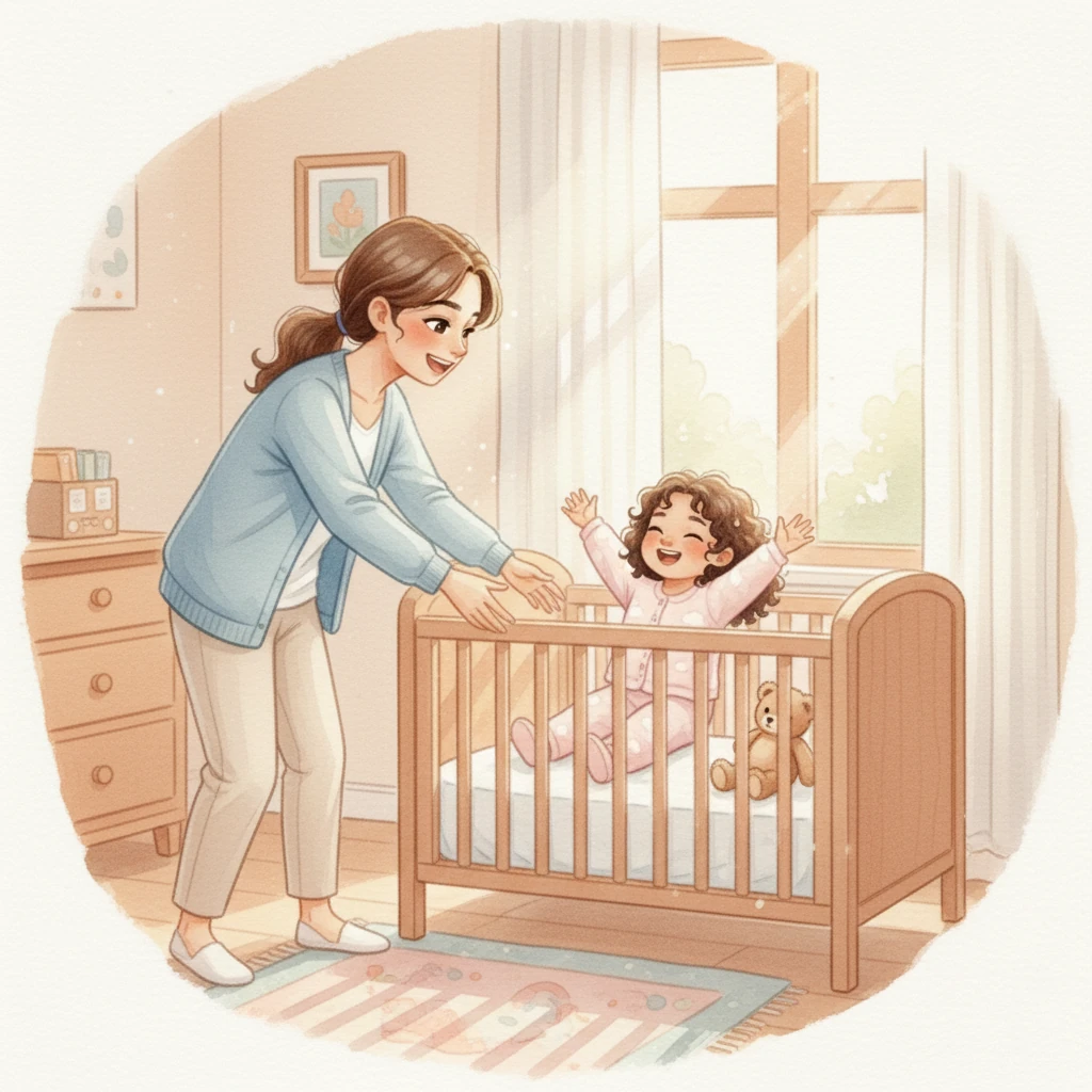 El sol de la mañana se asoma por la ventana, despertando suavemente a Michelle. Se estira perezosamente en su cuna, con Titi aún a su lado, esperando el nuevo día. Una risa suave escapa de sus labios, y mamá se acerca con una sonrisa, lista para abrazar a su pequeña y comenzar otra aventura.