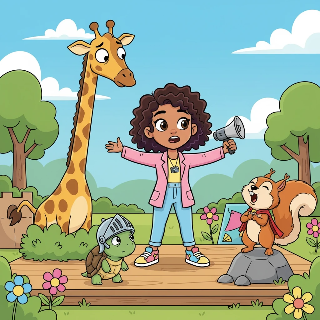 Pip gathered a hilariously mismatched cast of animal actors for the first scene. A tall, gangly giraffe tried to hide behind a tiny bush, a shy turtle wore a knight's helmet that kept slipping, and a boisterous squirrel attempted a dramatic opera solo. Immediate, joyful chaos erupted as Pip tried to direct them all.