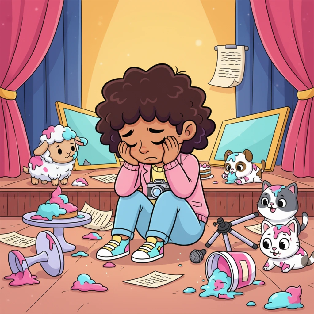 Amidst the disarray of fallen props and bewildered, frosting-covered animal actors, Pip sat with their head in their hands. They looked utterly dejected, convinced the article was a complete disaster. All their hard work had dissolved into a messy, sticky, and utterly un-dramatic pile.