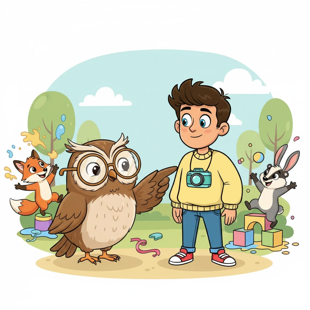 Suddenly, a wise old owl named Professor Hoot gently landed beside Pip, a knowing twinkle in his spectacles. He gazed at the chaotic scene, not with disappointment, but with a soft smile. He pointed out how much fun the animals were actually having, despite the mess.