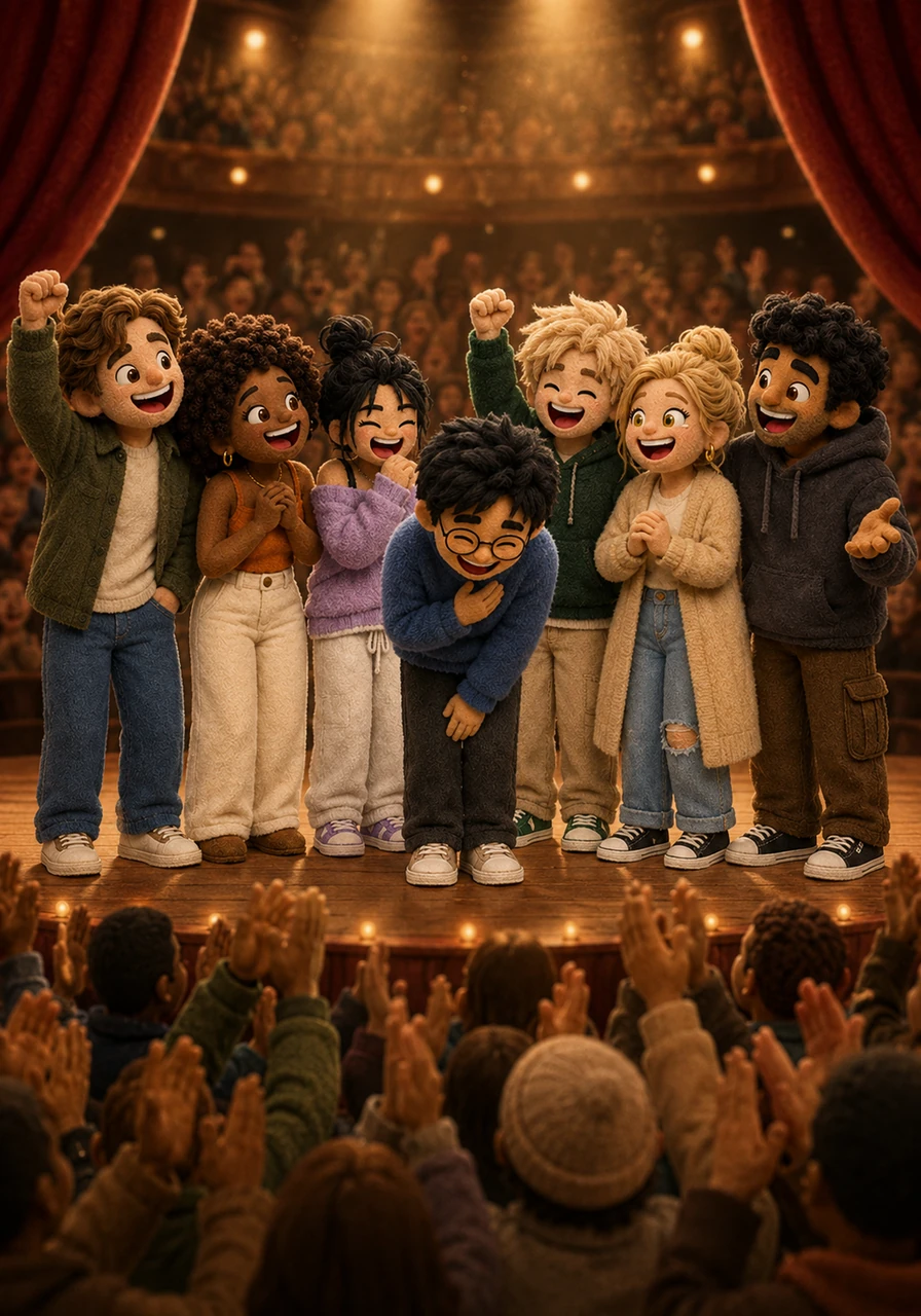 The play ends in a resounding success as the audience stands to applaud the triumphant cast and a blushing Rahul on the main stage. Smiling widely, Rahul bows deeply, knowing that honest collaboration and shared laughter have created an unforgettable theatrical memory.