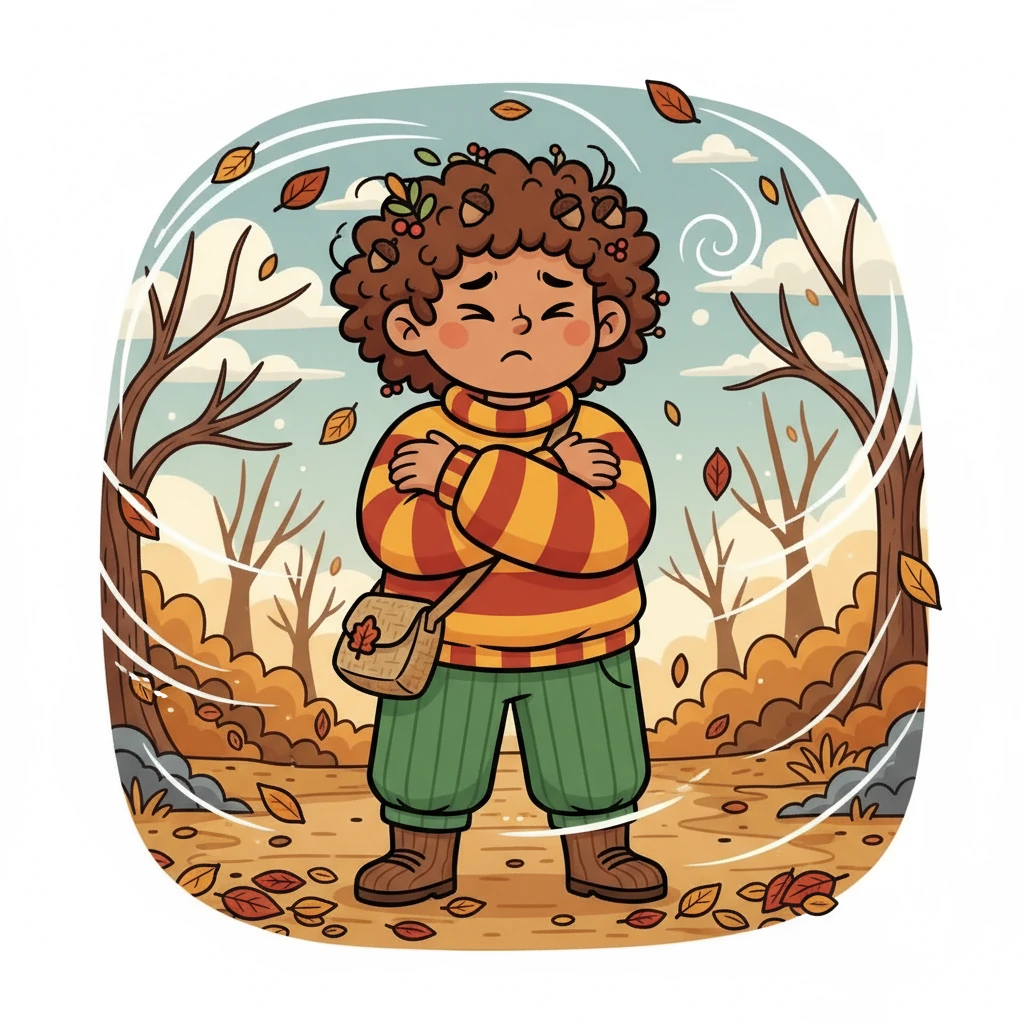 Hoja sintió frío. 'Brrr, brrr', hacía viento y el abrigo calentito era necesario. Se abrazó a si misma para entrar en calor.