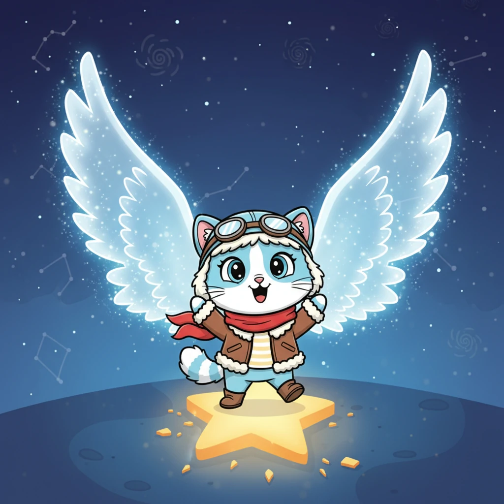 A gentle voice, like tiny bells, echoed from the fallen star. "Your wish is pure, little one," it chimed. "I grant you wings of light!" Suddenly, two magnificent, glowing wings unfurled from Lulu's back, sparkling with ethereal brilliance.