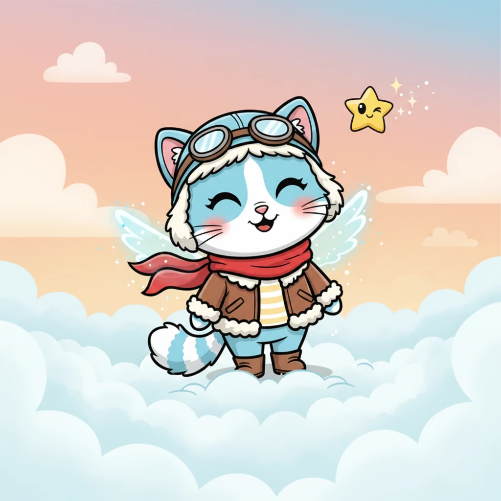 Lulu gently landed back on the soft clouds, her glowing wings slowly fading away, and the little star winked one last time before disappearing. Though her wings were gone, Lulu's heart remained full of light and happiness. From that day on, she became known as the cat who spread joy wherever she went, making every day a little brighter for her friends.