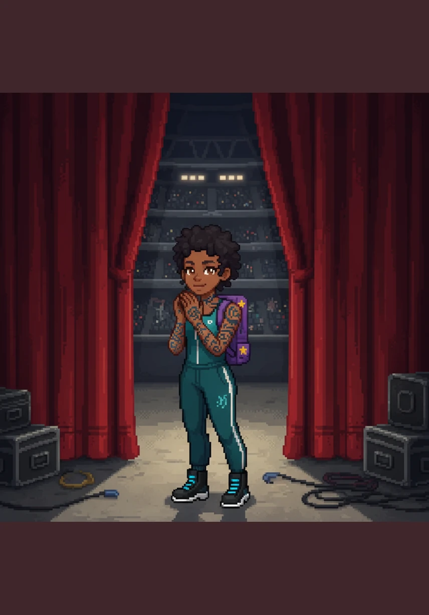 Behind the heavy velvet curtains of a massive arena, Talia takes a deep breath and looks down at the art on her hands. The tattoos serve as a silent reminder of her strength and the stories she is about to share with thousands of waiting fans.