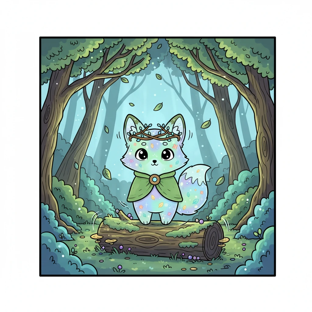 Suddenly, a low, rumbling sound echoed through the tranquil forest, shaking the leaves on the ancient trees. Sylvan paused its play, its large amber eyes wide with a mix of curiosity and a flicker of unease. The usual joyous sounds of the forest seemed to quiet, replaced by a distant, unfamiliar hum.