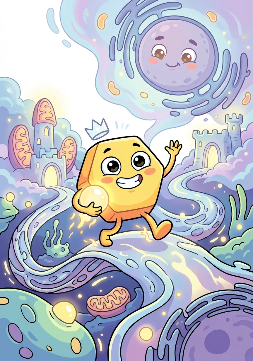 In the dark fantasy kingdom of Cellville, nestled inside a human cell, lived a brave glucose molecule named Gluko. He dreamed of providing energy to the entire kingdom. Today was the day his journey would begin, fueled by the hopes of Cellville.