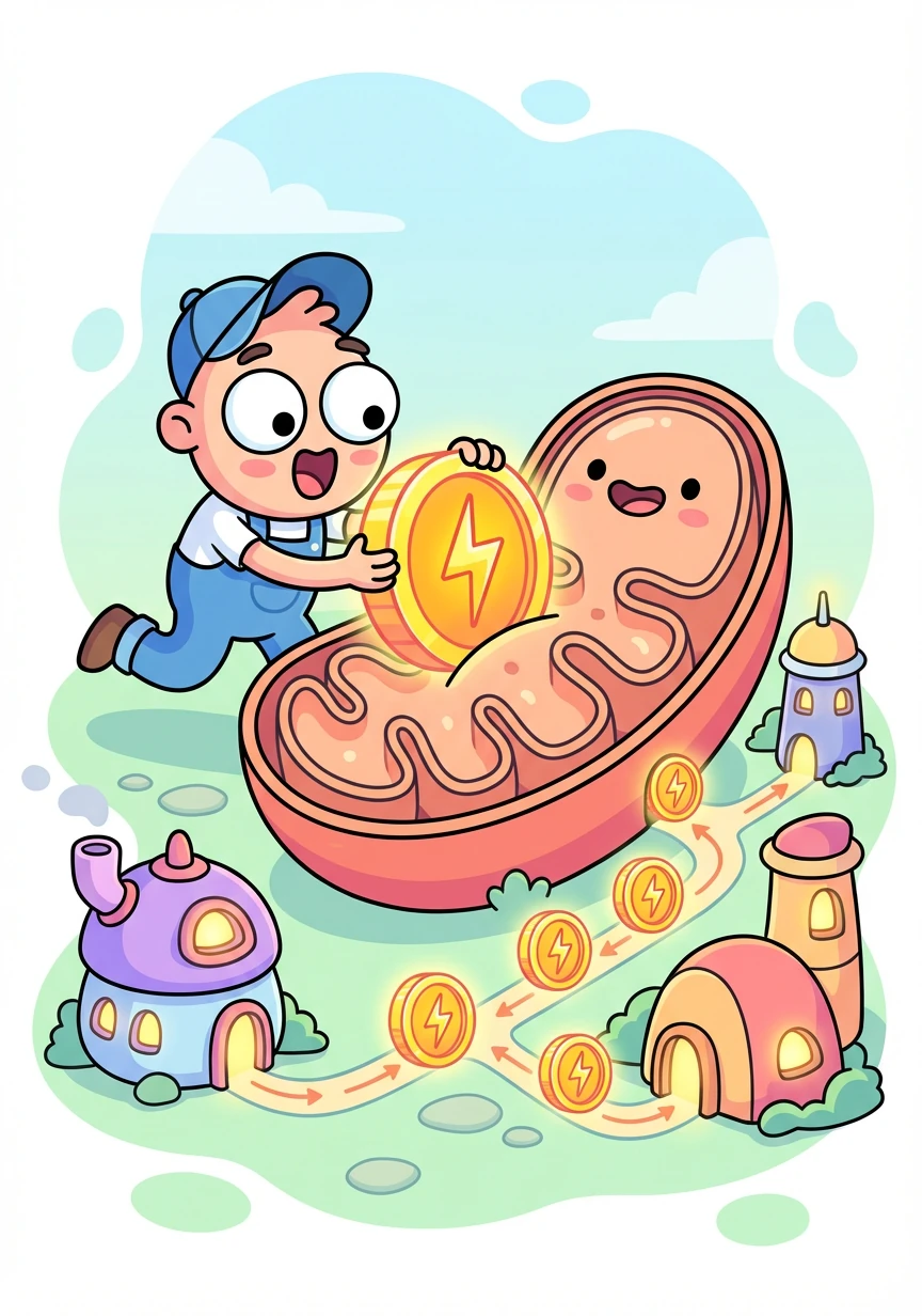The glowing ATP coins were distributed throughout Cellville, powering every corner of the kingdom. Gluko learned that the mitochondria, with its inner and outer membranes, was the true powerhouse.