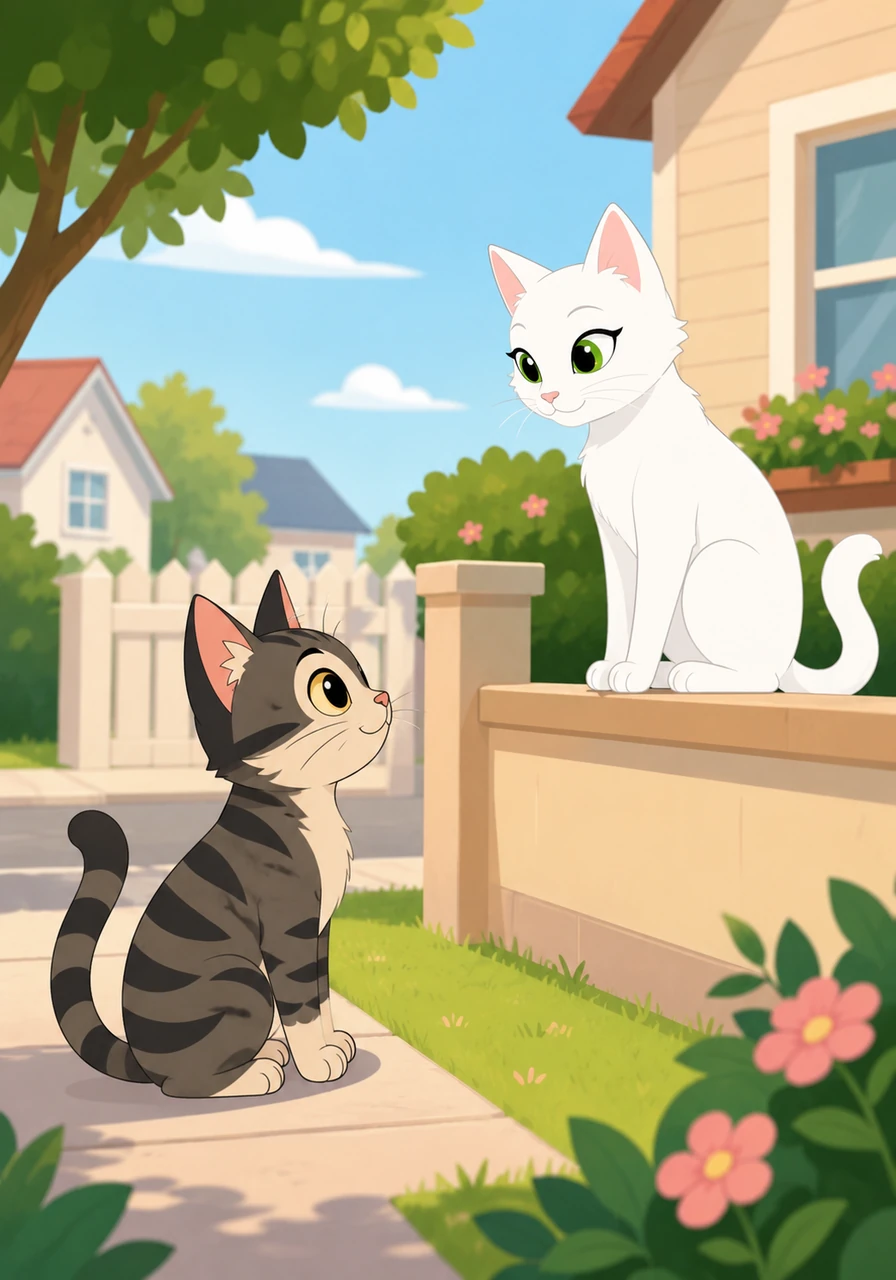 Pelusa lived in the house across the street and was well-known for her elegance and gentle nature. Miau felt his heart skip a beat the moment he saw her, and he began visiting her yard every single day to win her trust.