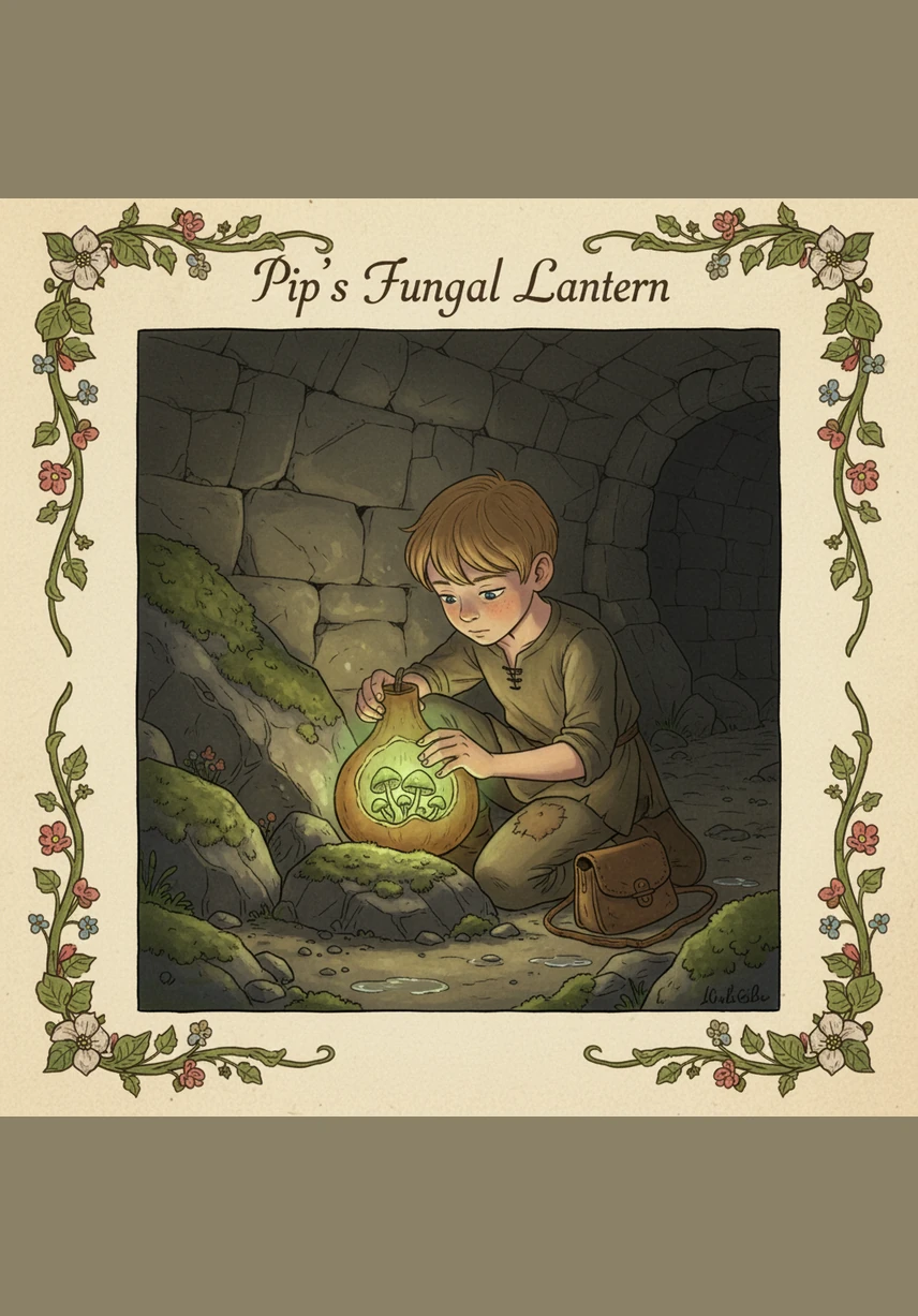 Pip found a hollow reed and carefully stuffed it with glowing neon moss he found near the damp rocks. It wasn't as bright as the sun, but it gave off a steady, comforting green light.