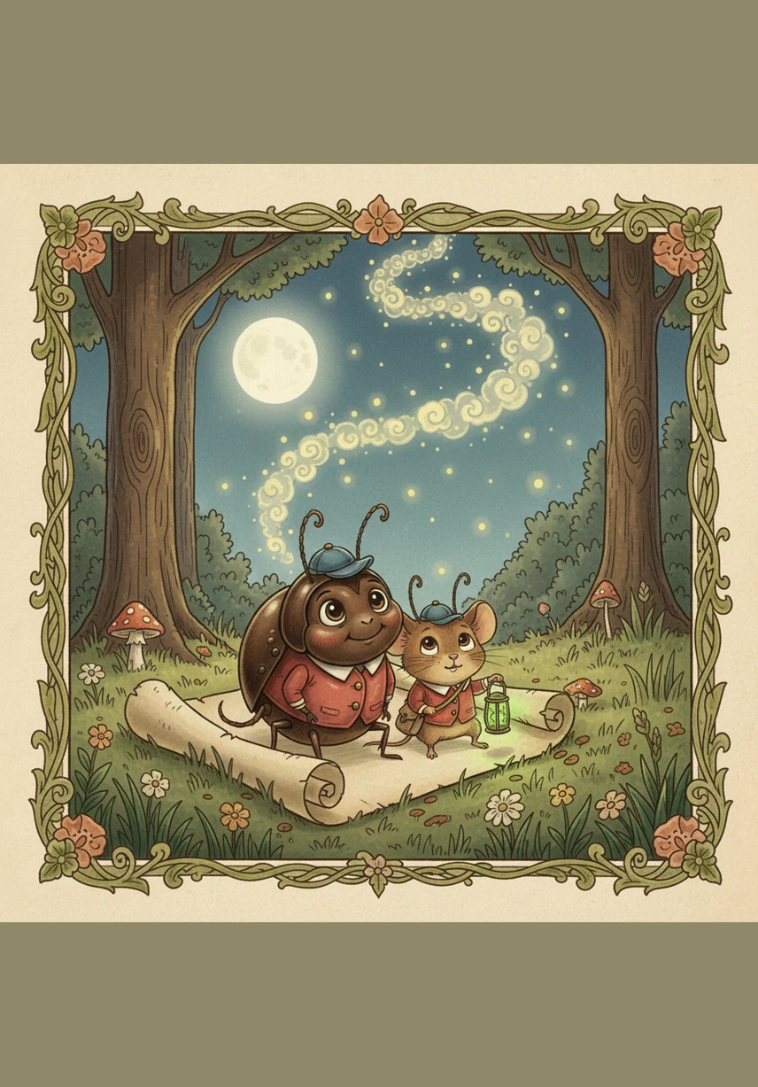 Back at the meadow, Pip and Barnaby sat together watching the fireflies dance in the grass. Pip realized that while the dark was big, his courage was even bigger, and he never feared the shadows again.