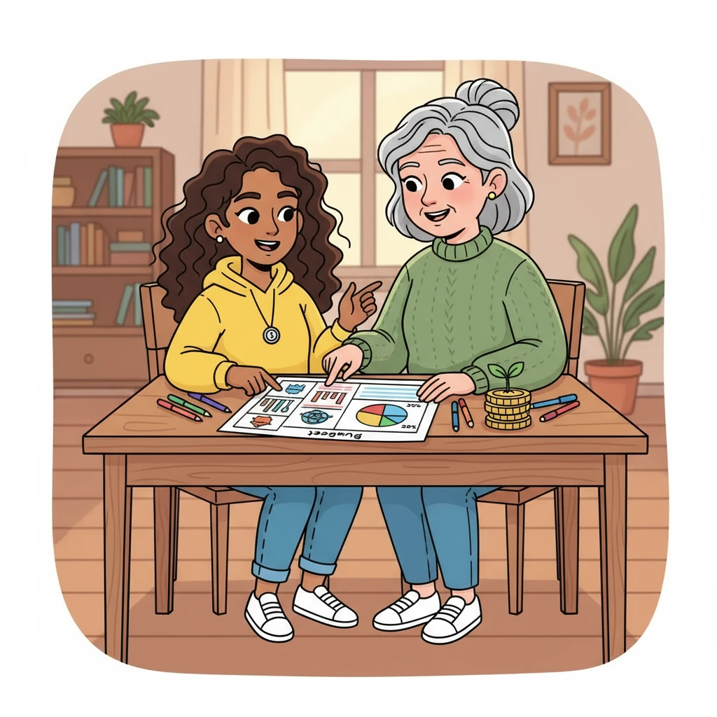 Together, they created a sample budget, listing essential expenses like rent, food, and transportation. They discussed the 50/30/20 rule, showing Maya how to allocate her income wisely. Maya began to see how every dollar could have a purpose.