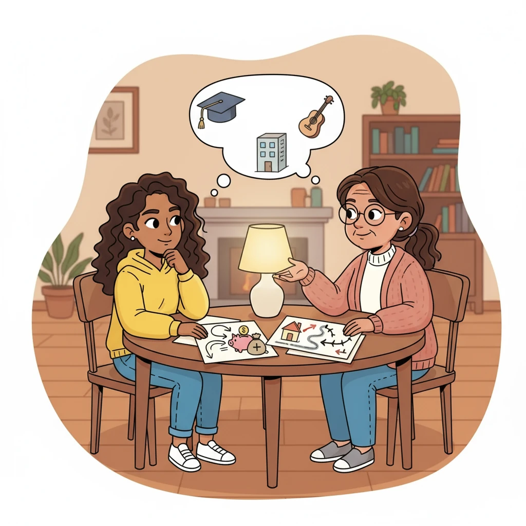 They tackled the topic of loans and interest rates. Aunt Sarah explained how loans could help achieve goals, but also how high-interest rates could increase the overall cost. Maya started thinking about her future, and what she needed to achieve it.