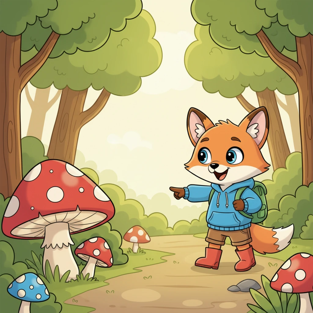 The masked cat, despite their tough exterior, gestured with a paw for Flicker to follow. They walked in silence for a bit, the cat always a few steps ahead. Flicker, trying to make conversation, pointed at a particularly vibrant mushroom. "Look, it's so red!"