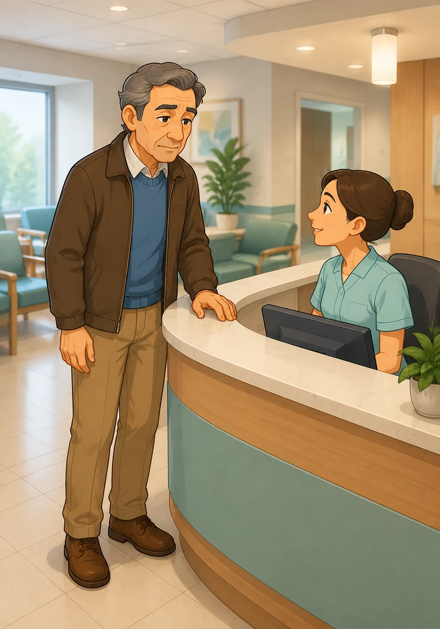 One day, Mr. Arthur wasn't feeling well. He decided to visit the local medical clinic to find out exactly what was wrong. Walking into the bright, friendly clinic, he checked in at the front desk and took a deep breath, feeling ready to get some answers.