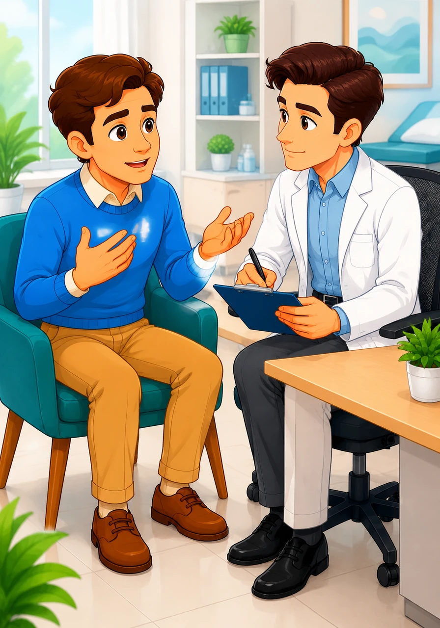 The first step of his visit was taking a careful medical history. Mr. Arthur sat down with a nurse and answered many questions about how he felt over the past few weeks. He described all his symptoms clearly so the medical team could understand his situation.
