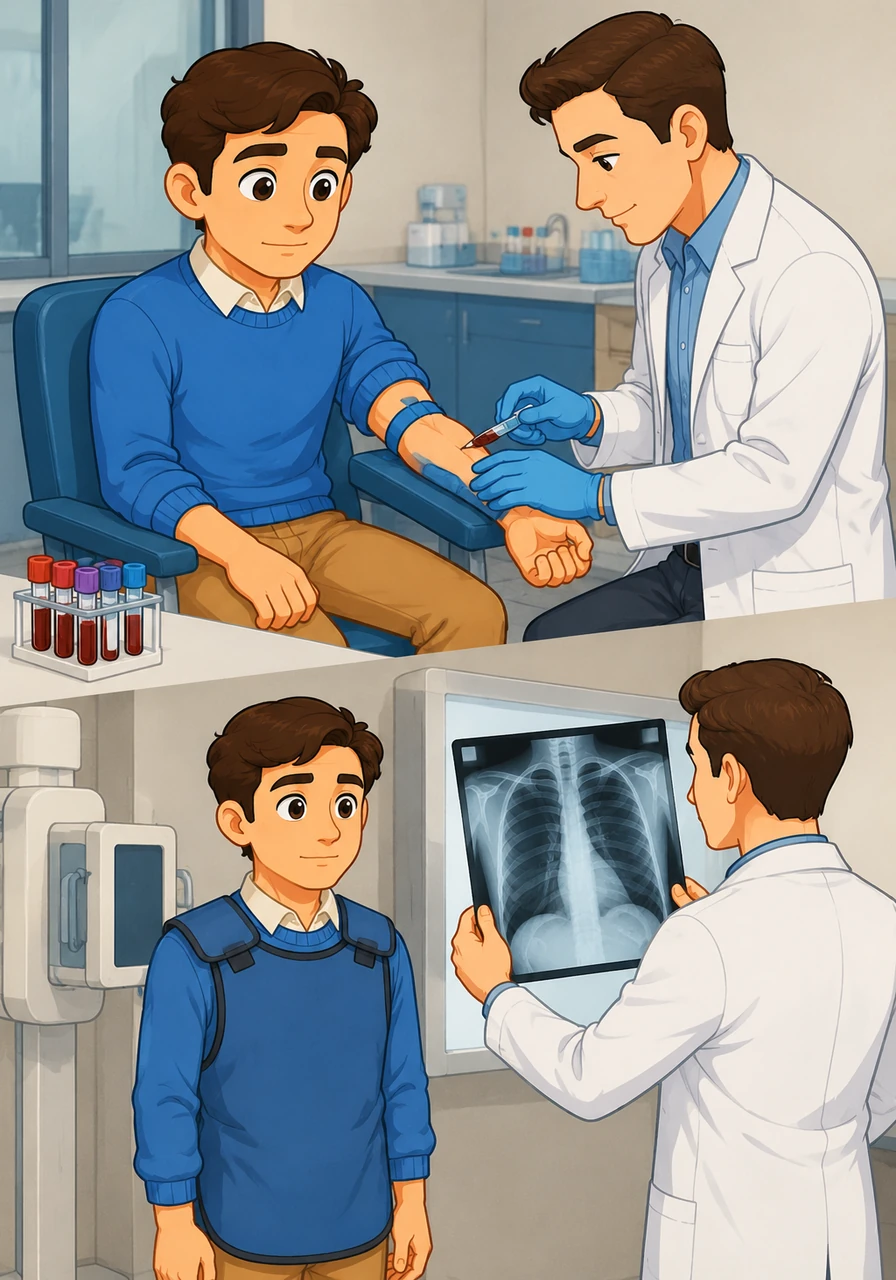 To learn even more, the doctor ordered a few special medical tests. Mr. Arthur walked over to the laboratory section for a quick blood test. He also had X-ray pictures taken of his chest to see what was happening deep inside his body.