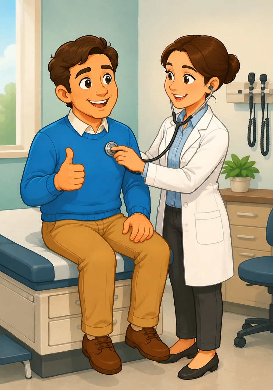 Soon, it was time for his follow-up appointment to ensure everything was fully resolved. Mr. Arthur walked back into the clinic with a bright smile and a bounce in his step. The doctor checked his vitals one more time and happily confirmed that he was in excellent health.