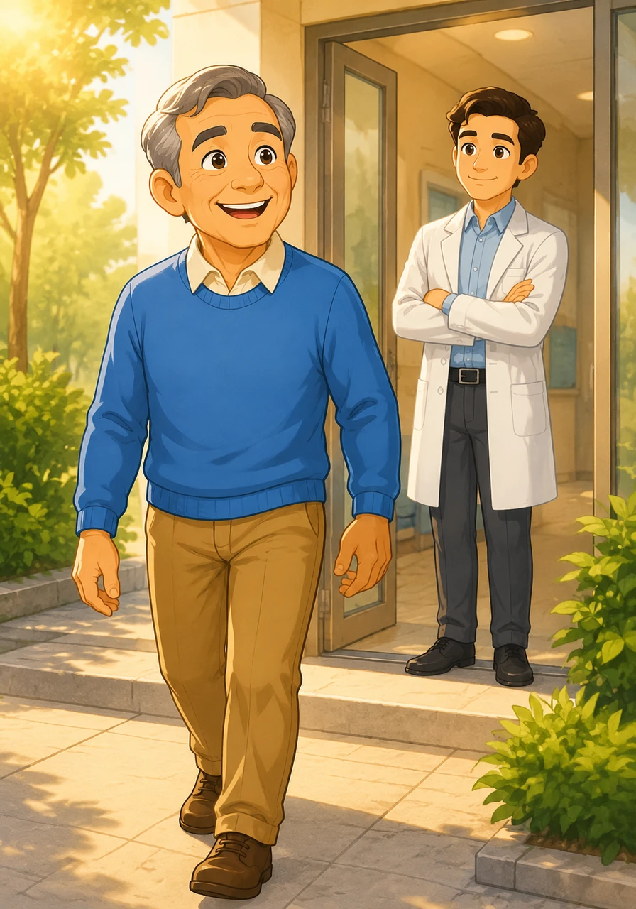 Stepping out of the clinic into the warm sunshine, Mr. Arthur felt incredibly grateful for the wonderful medical care he received. He realized that taking care of your health and trusting the experts is the best way to live a happy, active life.