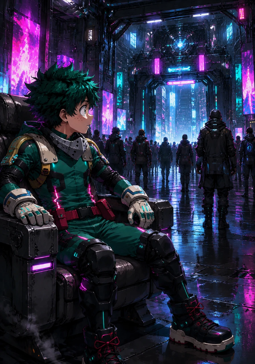 Sem olhar para o assento, Deku se acomoda em sua cadeira, sentindo uma resistência um pouco diferente na altura do banco. Ele se ajeita mecanicamente, focado apenas em observar quem entra e sai pelo grande portão da sala, esperando ver os cabelos espetados de Bakugo.