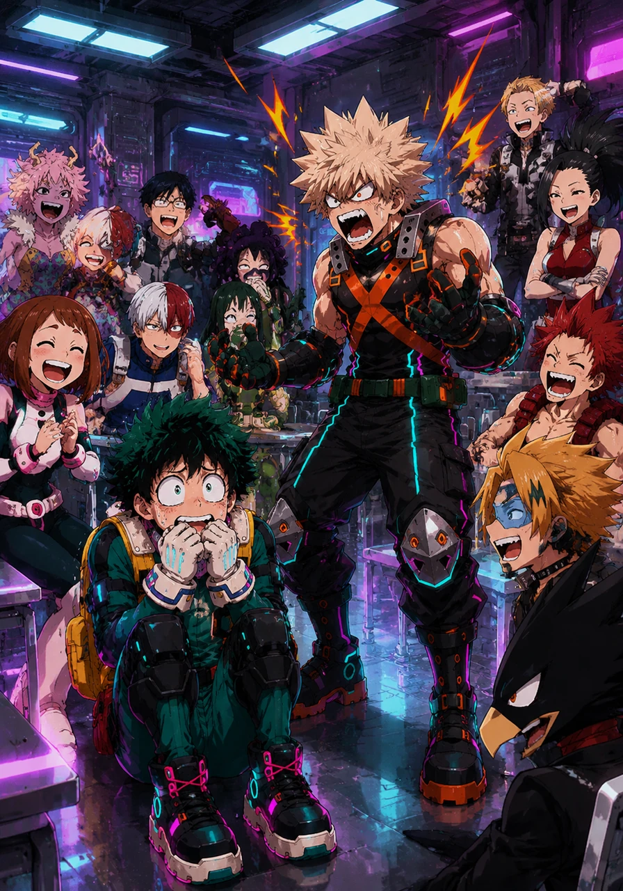 A Classe 1-A inteira explode em gargalhadas ao presenciar a cena absurda e cômica entre os dois maiores rivais da turma. Apesar dos gritos de Bakugo e do nervosismo extremo de Deku, o dia na U.A. começa com a alegria e o caos típicos de quem está destinado a ser um grande herói.
