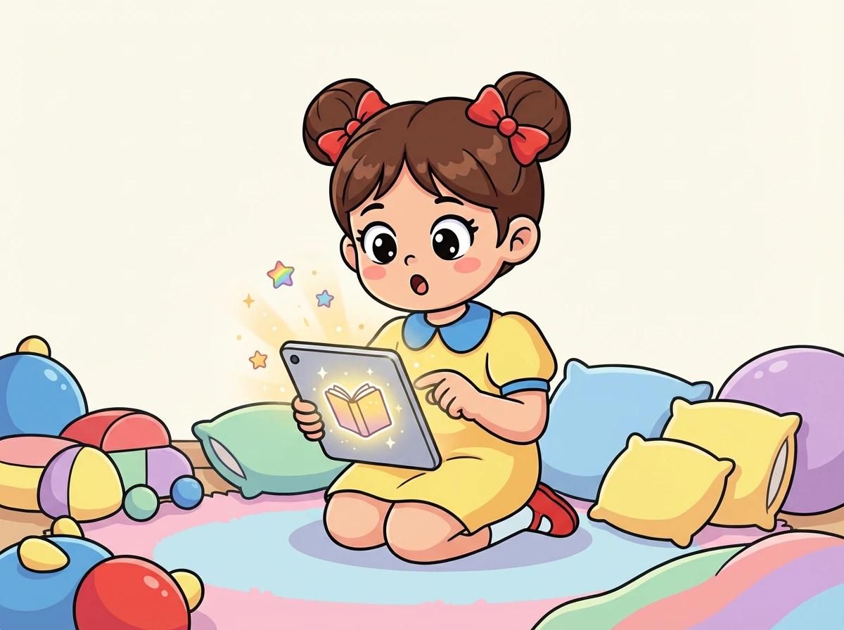 Setiap hari, Lala bermain dengan tabletnya. Suatu hari, ia menemukan ikon buku yang berkilauan.