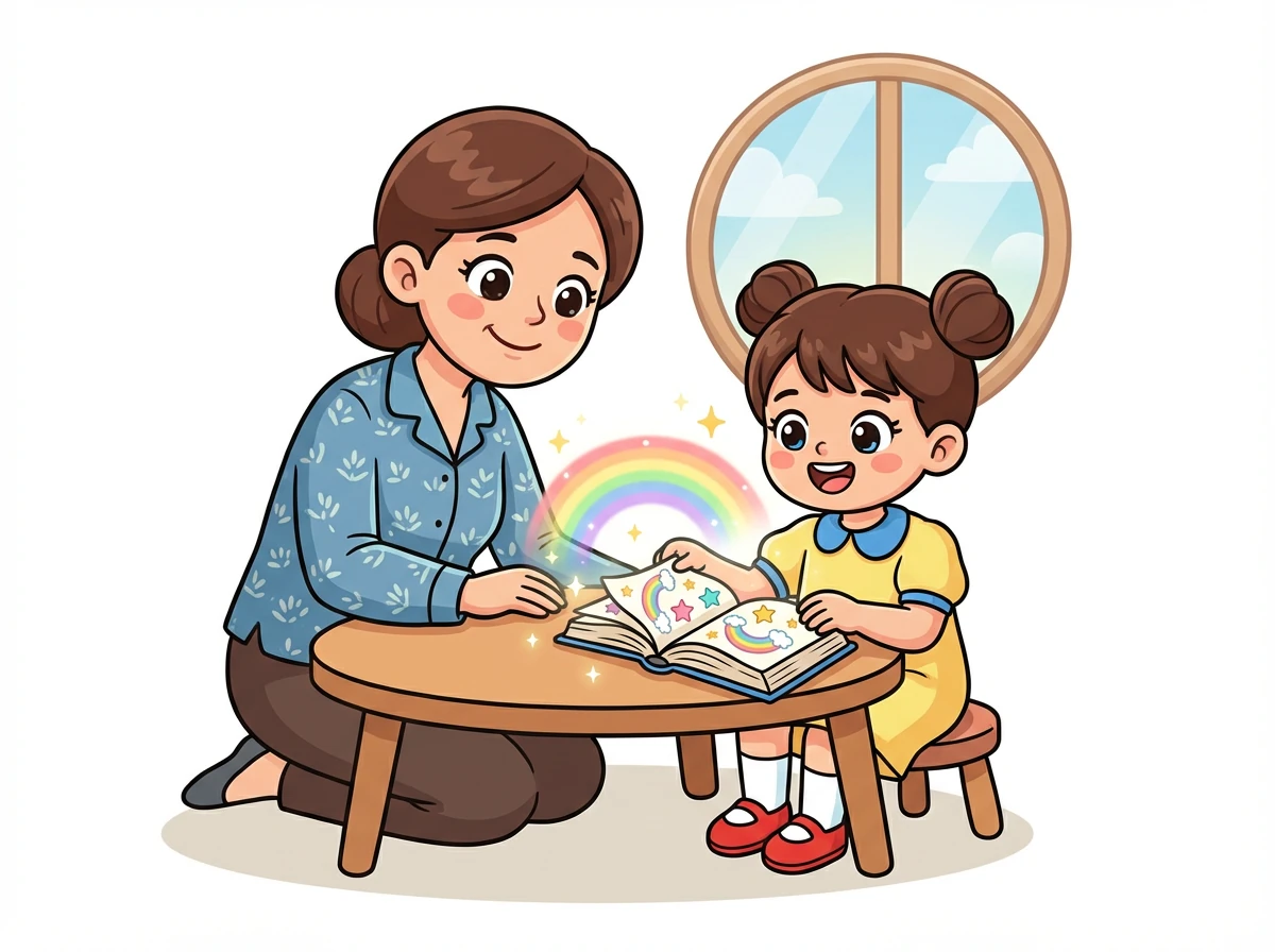 Ibu Lala tersenyum melihat putrinya belajar dengan gembira. Buku ajaib itu membawa kebahagiaan bagi mereka berdua.