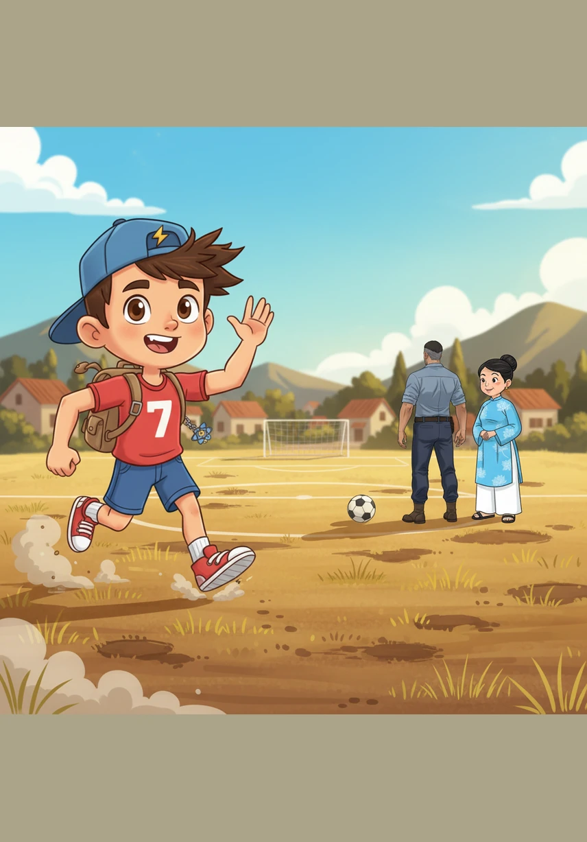 As soon as he steps out of the school gate, the loud cheers and whistles from his friends on the football field make the teacher's words vanish like soap bubbles in the wind. Bin tosses his heavy backpack into a dusty corner of the field and rushes into the match, his heart racing with excitement.