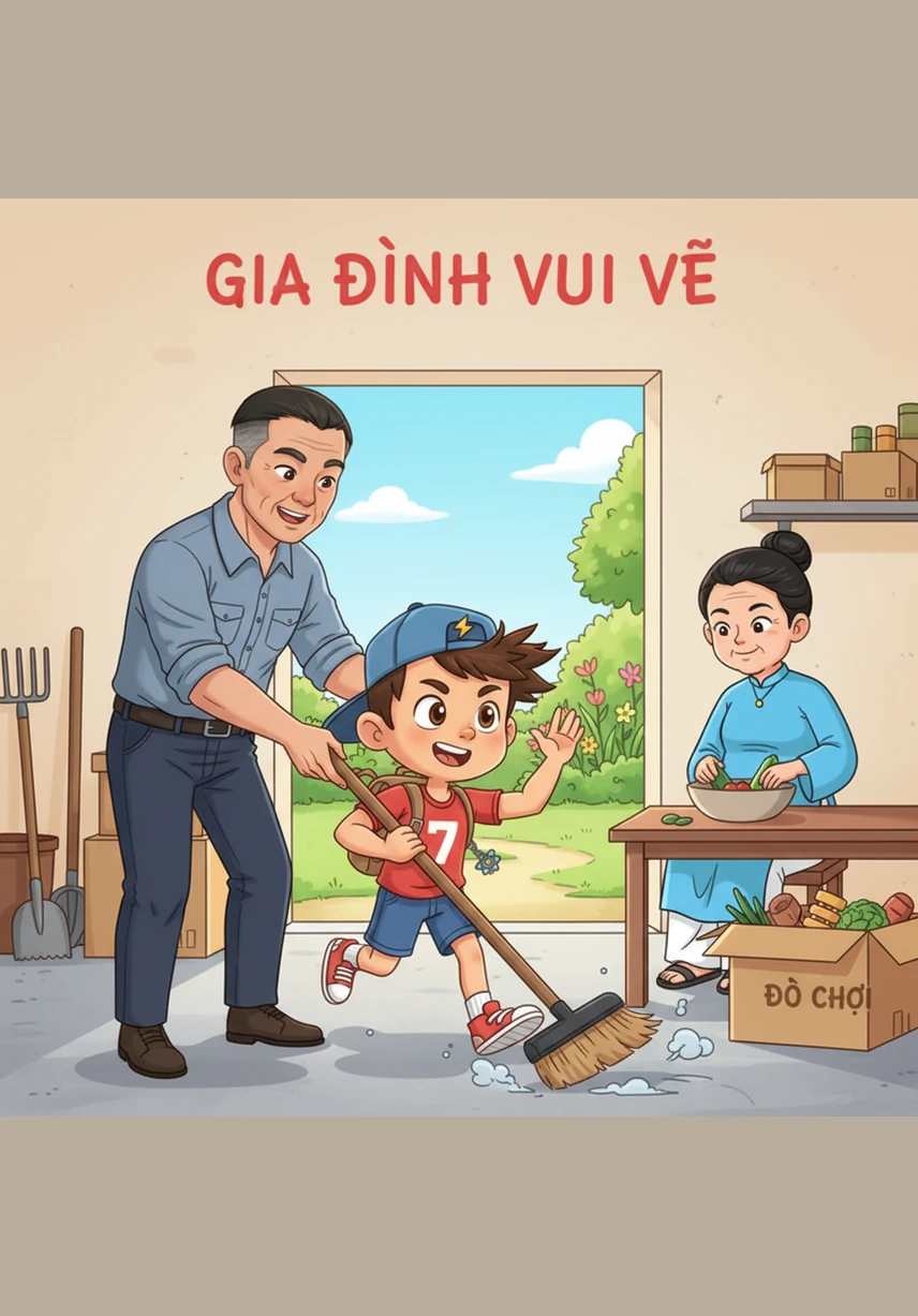 Bin focuses intensely on finishing his homework in the morning, feeling a wonderful sense of relief and accomplishment as he checks off each task. In the afternoon, he happily helps his mother water the lush green plants in the garden before heading out to play football with a clear conscience.